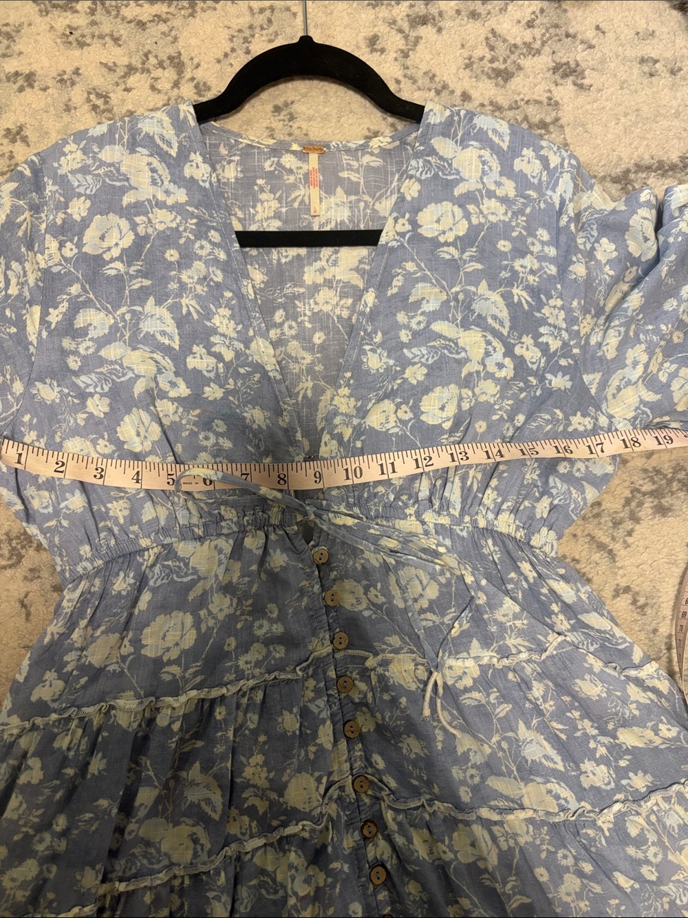 Free People Powder Blue Floral Button-Front Pappiet Midi Dress - Picture 13 of 14